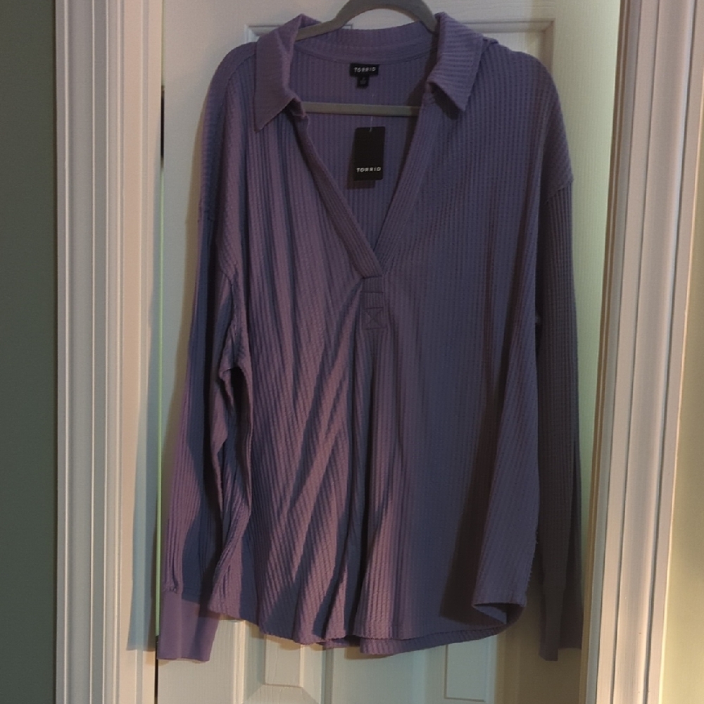 torrid Lavender Ribbed Long-Sleeve Polo